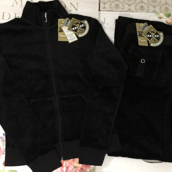ASO✨NWT VINTAGE👑Y2K Juicy Couture Velour Black Pocket Tracksuit Medium! Rare💎